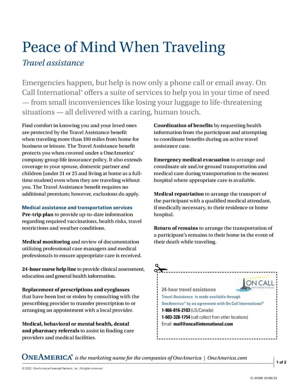 Travel Assistance Benefits Overview - Page 1
