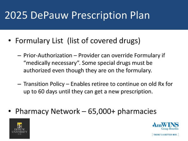 DePauw University Medical & Rx Benefits Program for Medicare Retirees - Page 25