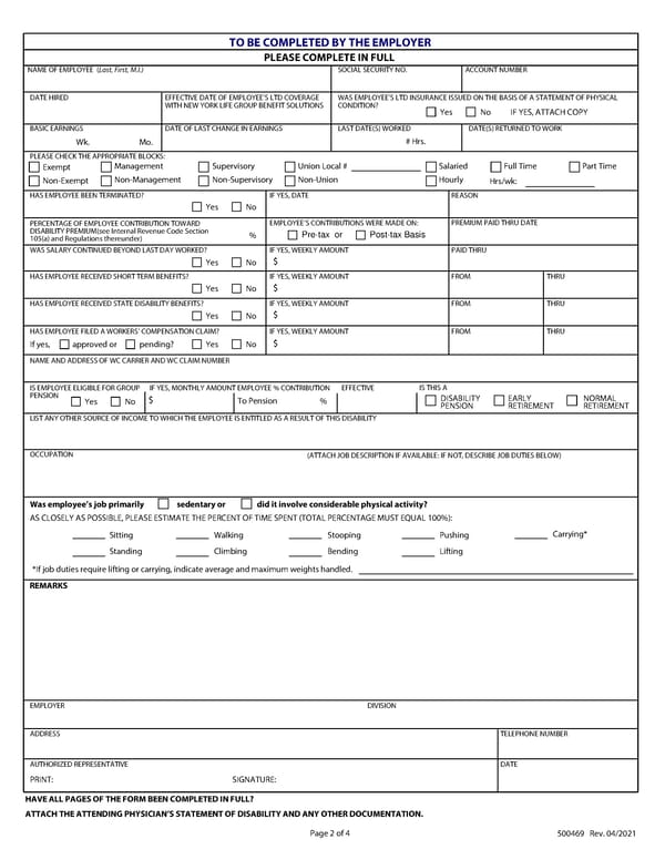 Group Long Term Disability Claim Form - Page 2