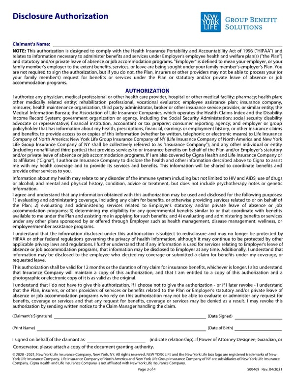 Group Long Term Disability Claim Form - Page 3