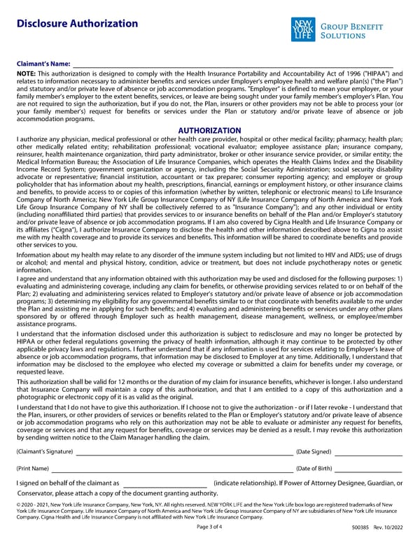 Group/Association Short Term Disability Benefits Form - Page 3