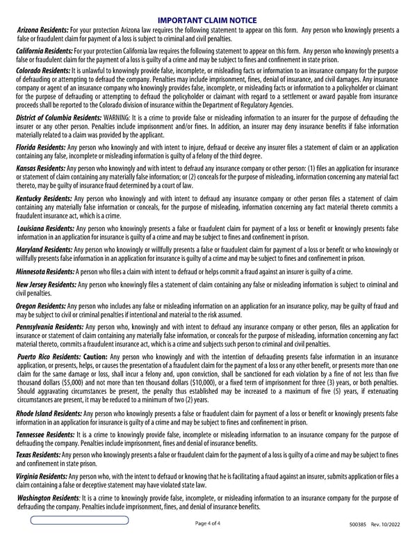 Group/Association Short Term Disability Benefits Form - Page 4