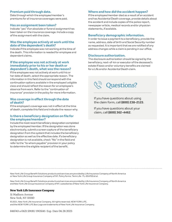 Guide to Completing Life and Accidental Death Insurance Claims for Employers - Page 2