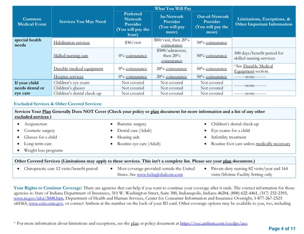 Summary of Benefits and Coverage for Elkhart Community Schools Health Plan - Page 4