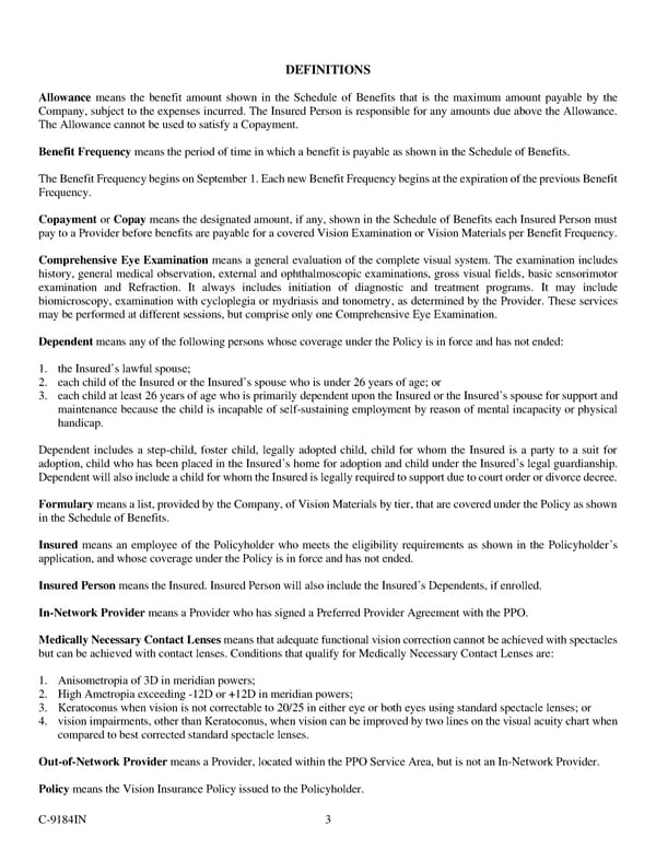 Fidelity Security Life Insurance Company Group Vision Insurance Policy - Page 6