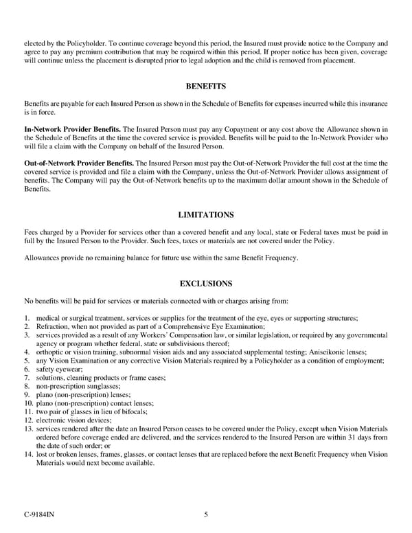 Fidelity Security Life Insurance Company Group Vision Insurance Policy - Page 8