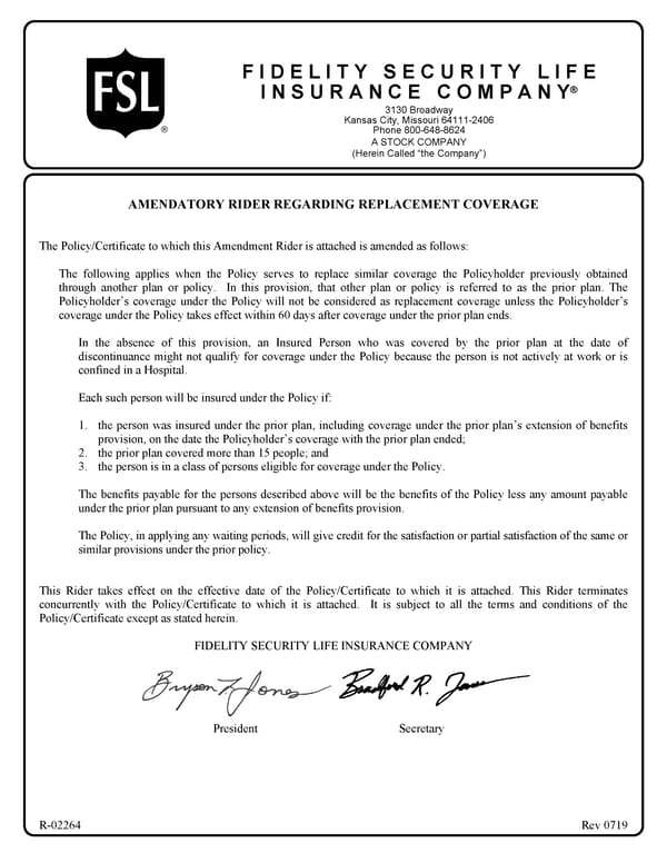 Fidelity Security Life Insurance Company Group Vision Insurance Policy - Page 14