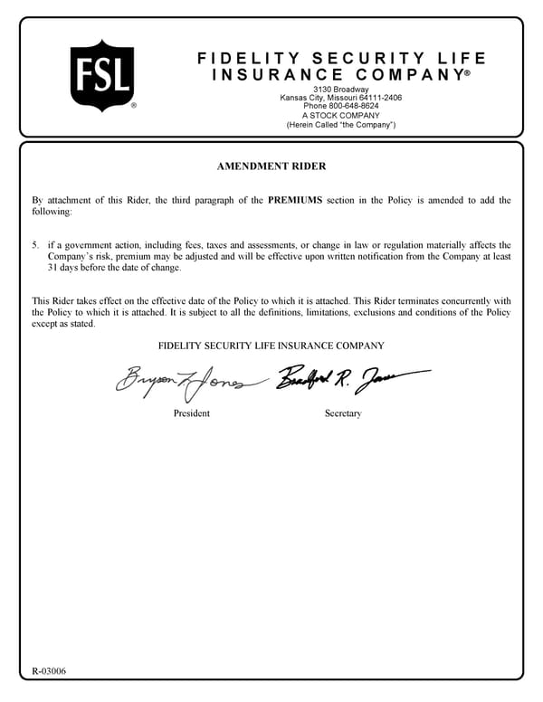 Fidelity Security Life Insurance Company Group Vision Insurance Policy - Page 15