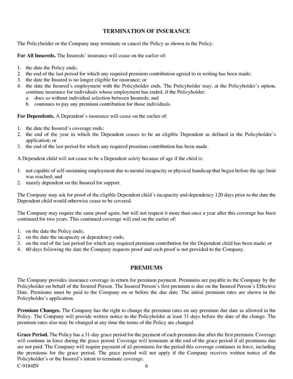 Group Vision Insurance Certificate - Page 6