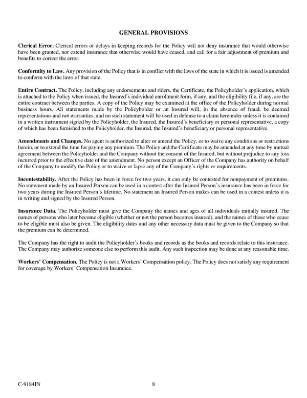 Group Vision Insurance Certificate - Page 8