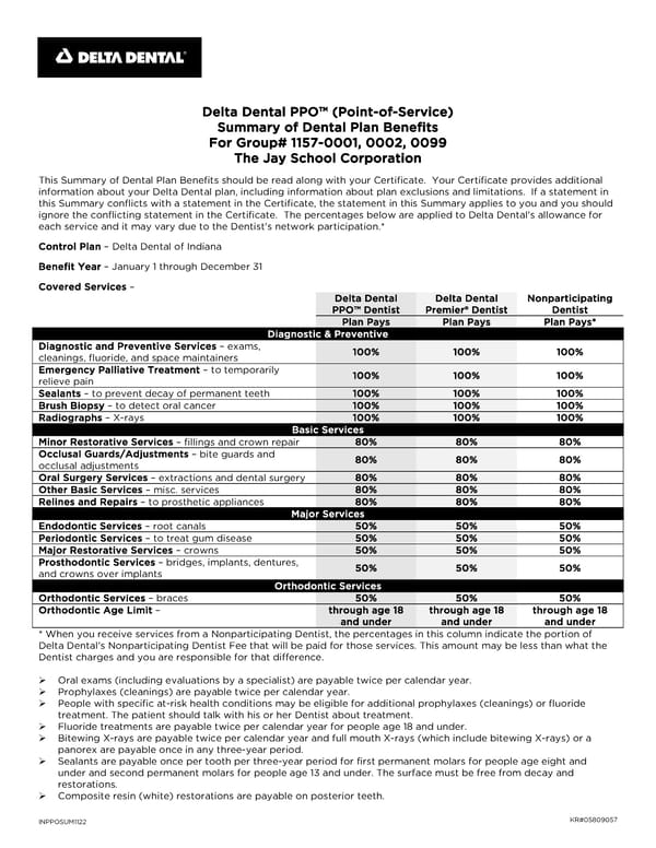 Dental Plan Benefits Summary - Page 1