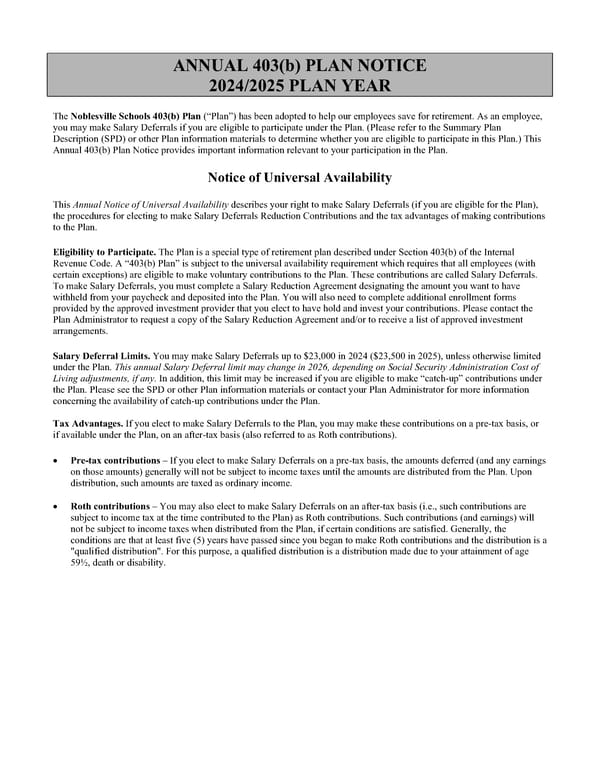 Annual 403(b) Plan Notice 2024/2025 Plan Year - Page 1