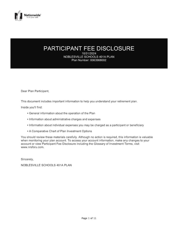 Noblesville Schools 401A Plan: Participant Fee Disclosure - Page 1