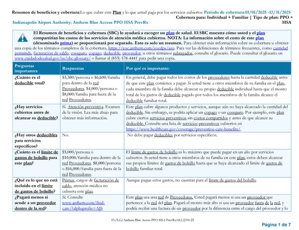 [Spanish] PPO + HSA - Resumen de beneficios y cobertura - Page 1