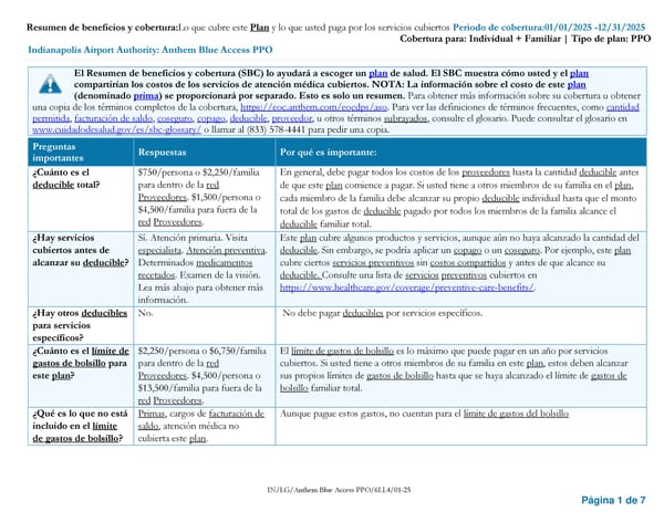 [Spanish] PPO - Resumen de beneficios y cobertura - Page 1