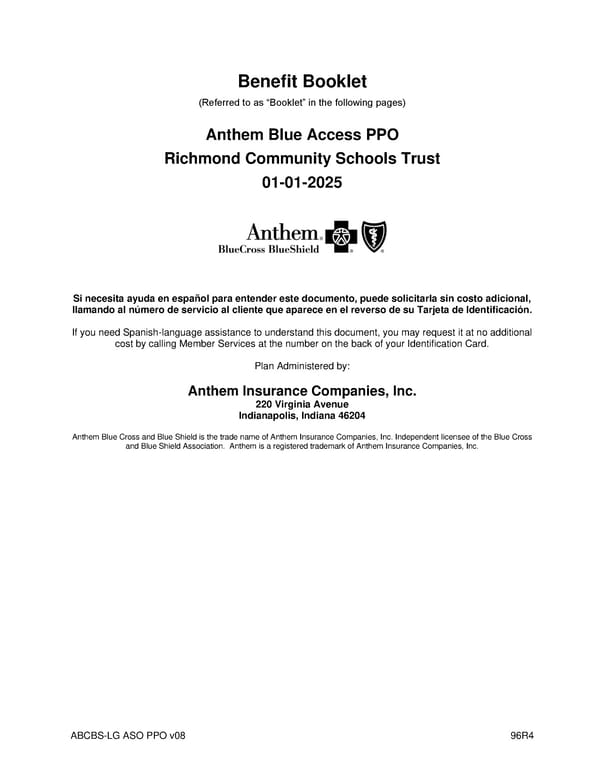 Anthem Blue Access PPO Option 23 with Rx Option T3 IN PPO Large 96R4 01 01 2025 L12026M001 L12026 English EOC CY - Page 1