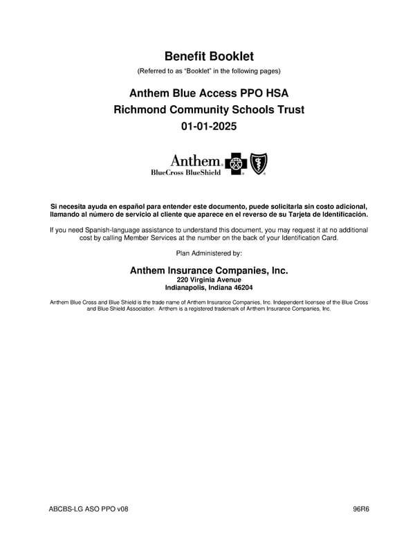 Anthem Blue Access PPO HSA Option E6 IN PPO Large 96R6 01 01 2025 L12026MR02 L12026 English EOC CY - Page 1