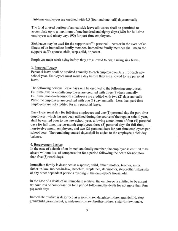 Jay School Corporation Support Staff Memorandum of Understanding - Page 9