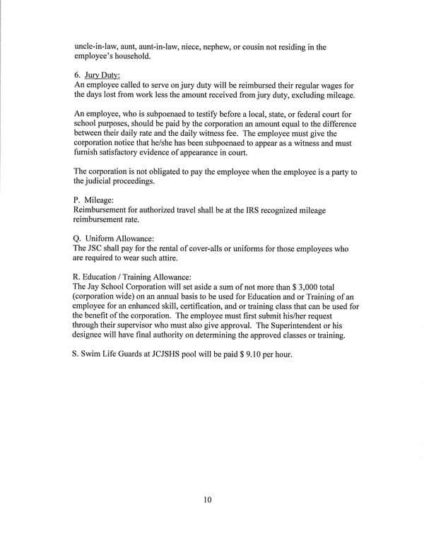 Jay School Corporation Support Staff Memorandum of Understanding - Page 10