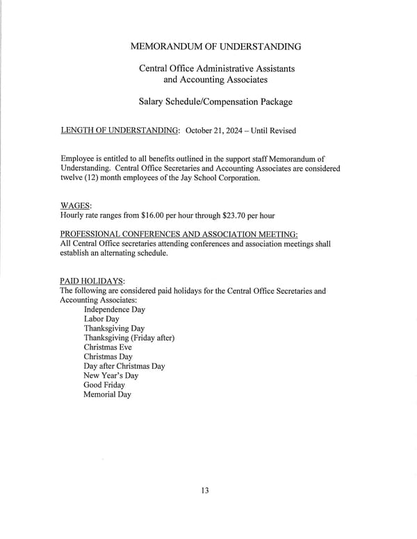 Jay School Corporation Support Staff Memorandum of Understanding - Page 13