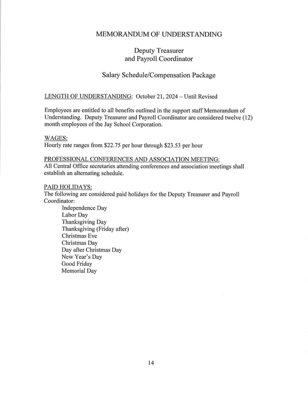 Jay School Corporation Support Staff Memorandum of Understanding - Page 14