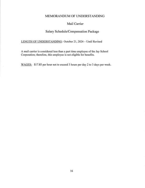 Jay School Corporation Support Staff Memorandum of Understanding - Page 16