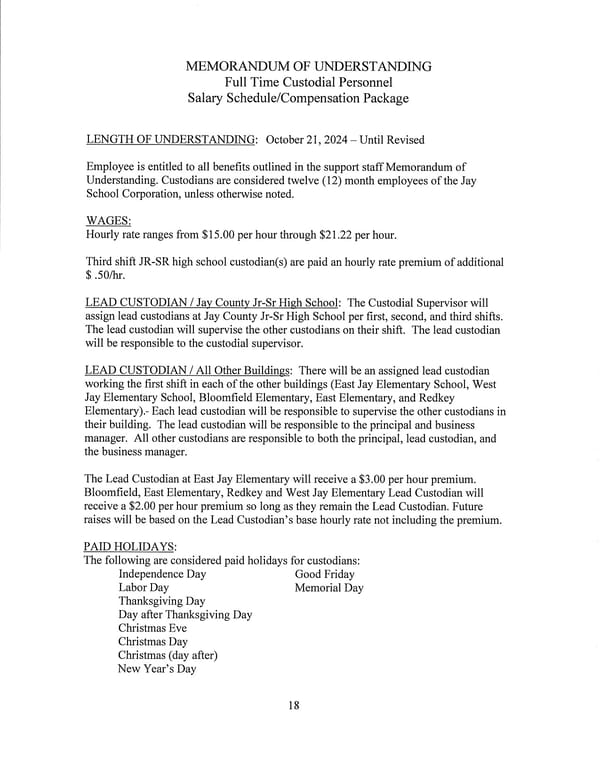 Jay School Corporation Support Staff Memorandum of Understanding - Page 18
