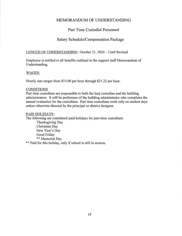 Jay School Corporation Support Staff Memorandum of Understanding - Page 19