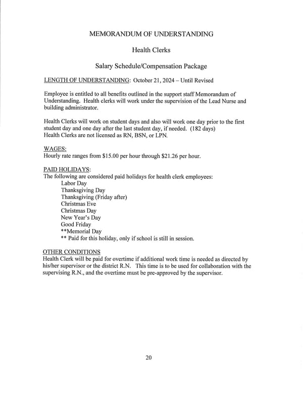 Jay School Corporation Support Staff Memorandum of Understanding - Page 20