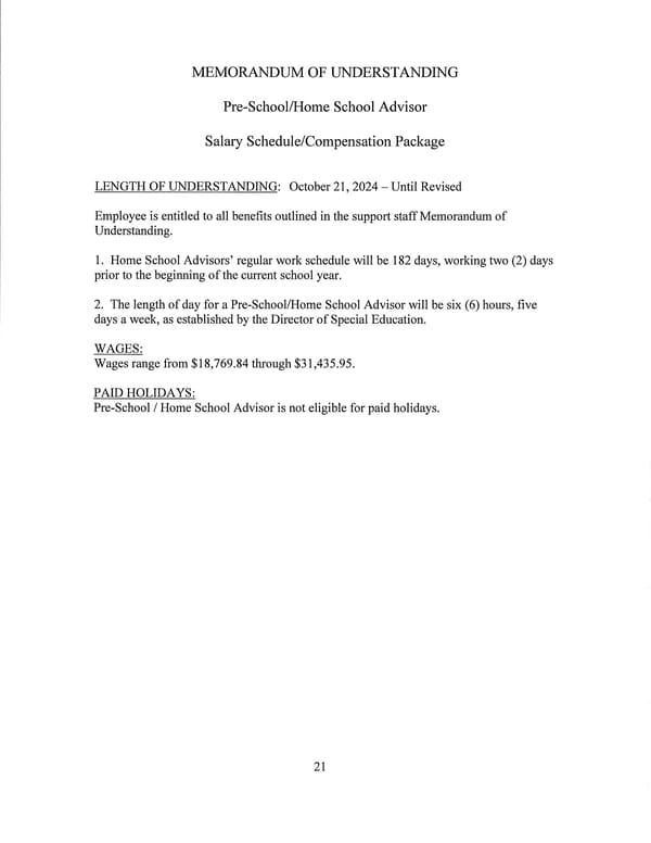 Jay School Corporation Support Staff Memorandum of Understanding - Page 21