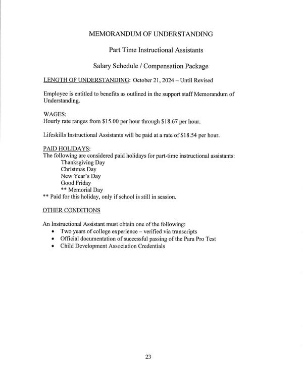 Jay School Corporation Support Staff Memorandum of Understanding - Page 23