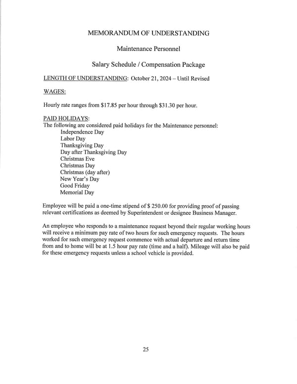 Jay School Corporation Support Staff Memorandum of Understanding - Page 25