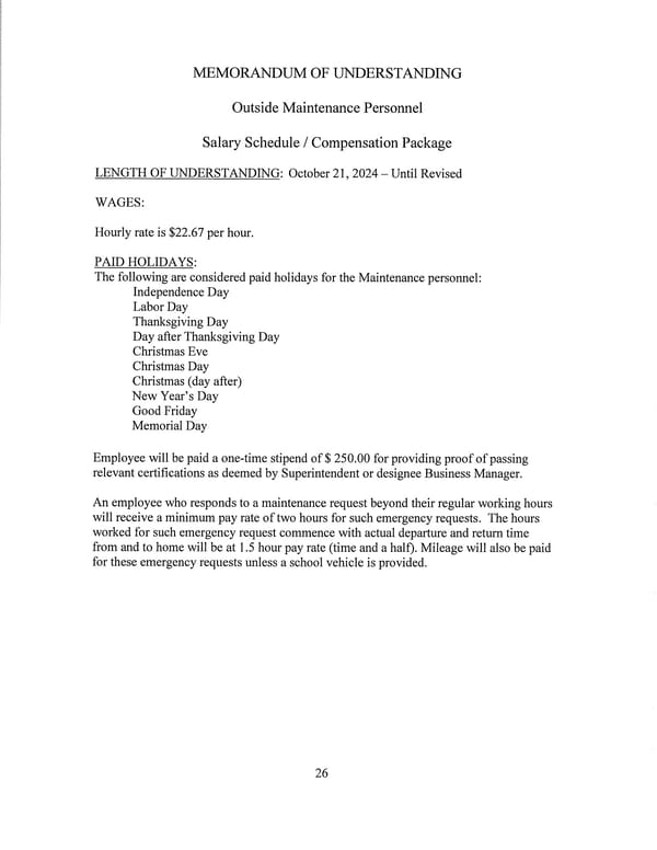 Jay School Corporation Support Staff Memorandum of Understanding - Page 26