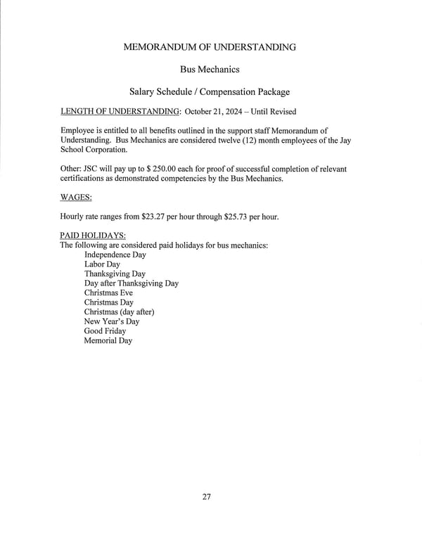 Jay School Corporation Support Staff Memorandum of Understanding - Page 27