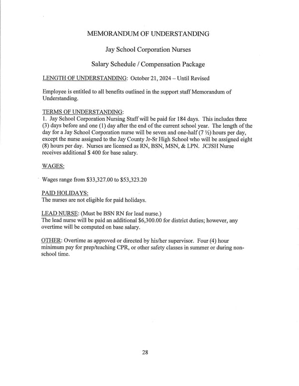 Jay School Corporation Support Staff Memorandum of Understanding - Page 28