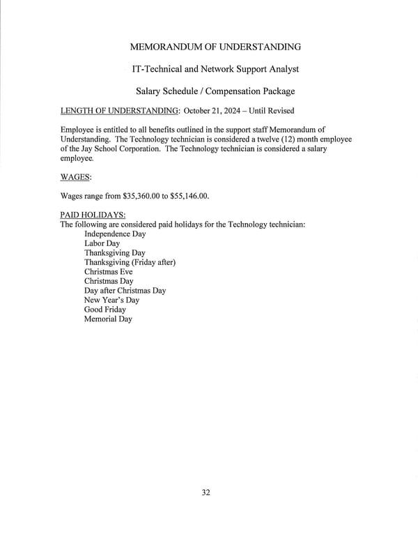 Jay School Corporation Support Staff Memorandum of Understanding - Page 32