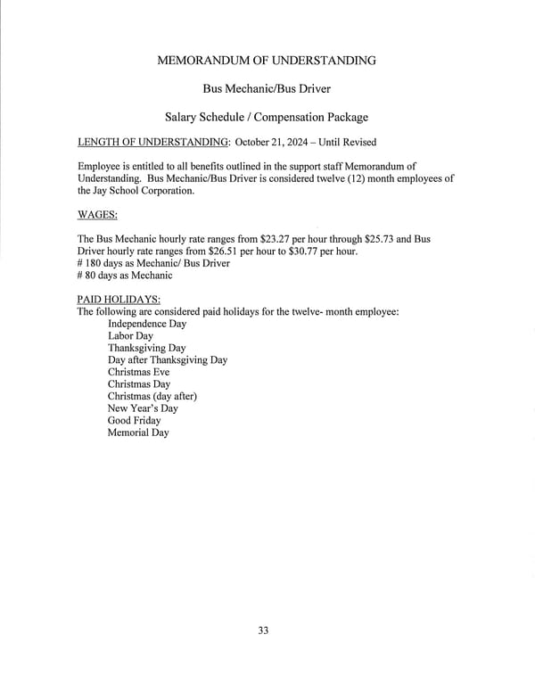 Jay School Corporation Support Staff Memorandum of Understanding - Page 33