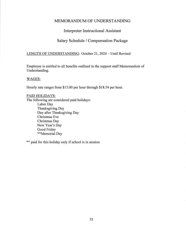 Jay School Corporation Support Staff Memorandum of Understanding - Page 35