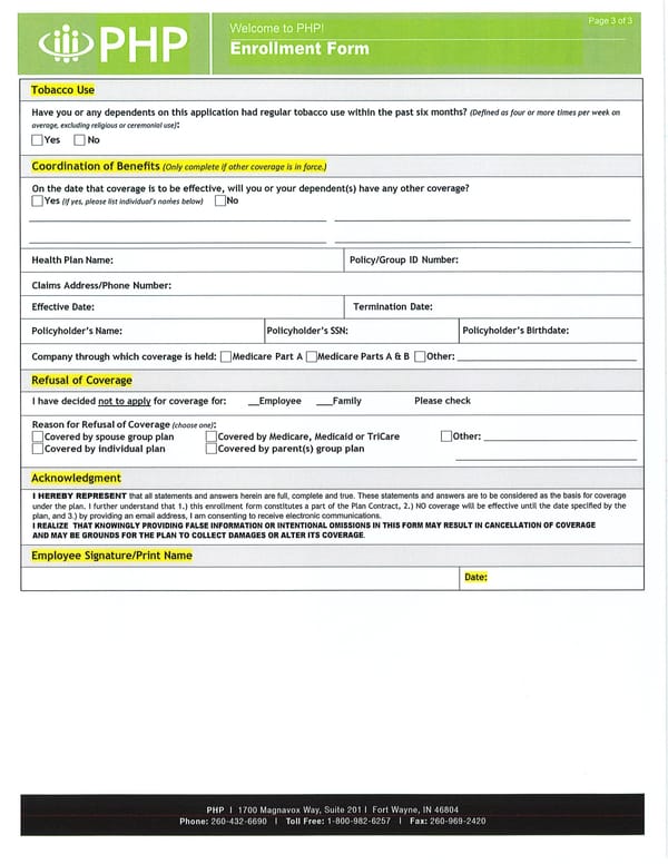 PHP Enrollment Form - Page 3