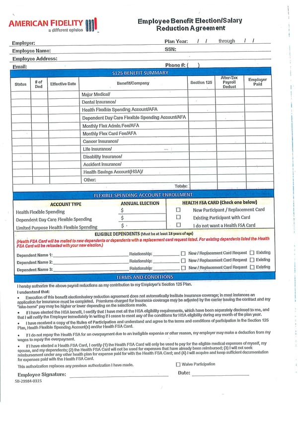 Section 125 Form - Page 1