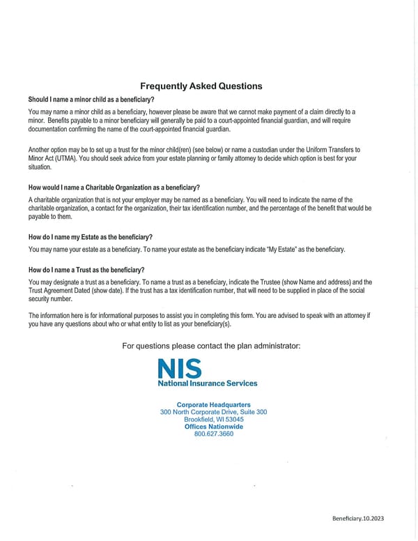 Life Insurance Beneficiary Form - Page 2