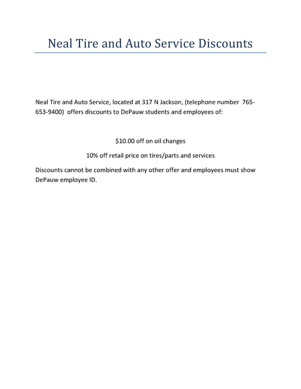 Neal Tire and Auto Service Discounts for DePauw Community - Page 1