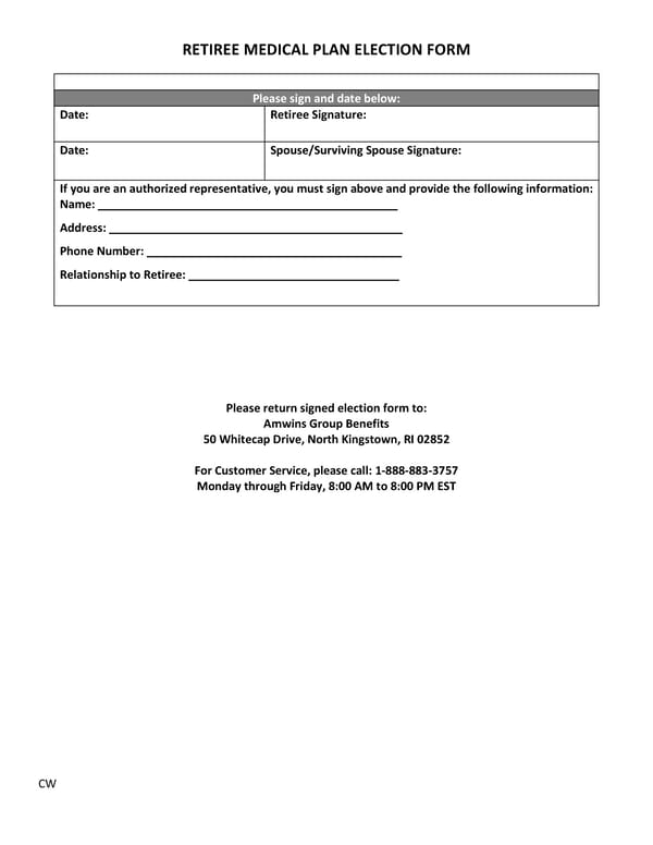 Retiree Medical Plan Election Form - Page 2