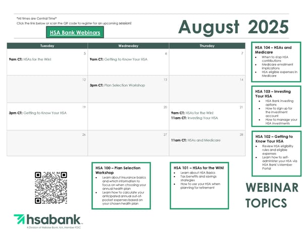 HSA Bank Webinar Schedule - August 2025 - Page 1
