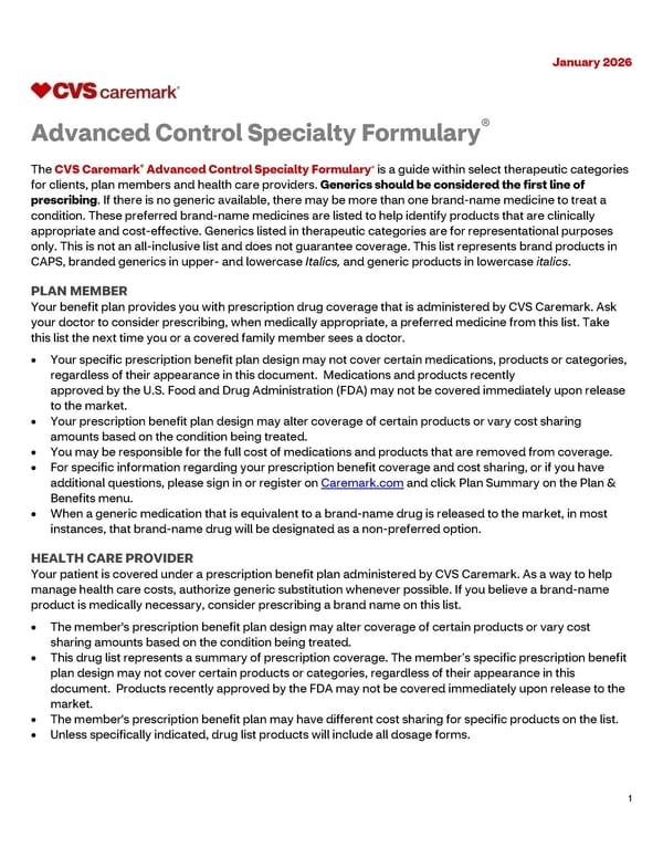 CVS Caremark Advanced Control Specialty Formulary Guide - Page 1