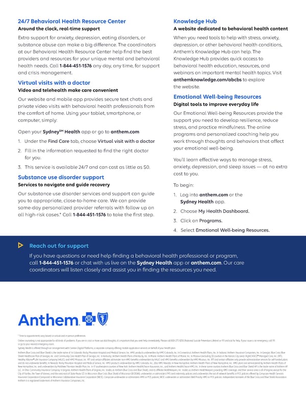 Better Health Starts Here - Anthem Behavioral Health Support - Page 2