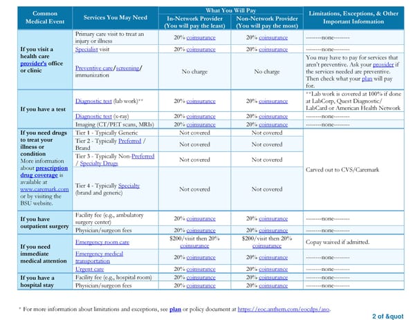 Summary of Benefits and Coverage: Retiree Over Age 65/Medicare Disabled Non EGWP Health Plan CMM - Page 2