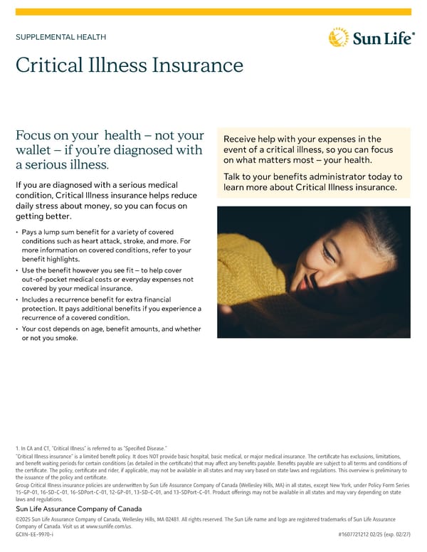 Critical Illness Insurance - SUPPLEMENTAL HEALTH  - Page 1