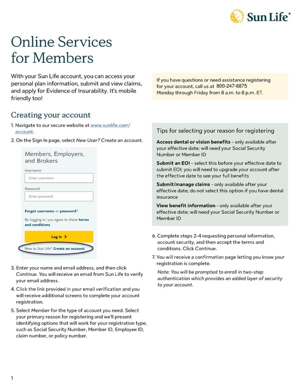 Online Services for Sun Life Members - Page 1