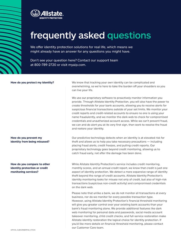 Allstate Identity Protection: FAQs - Page 1
